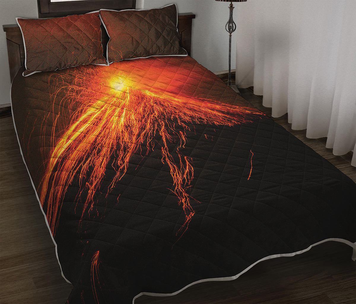 Fire Volcano Print Quilt Bed Set
