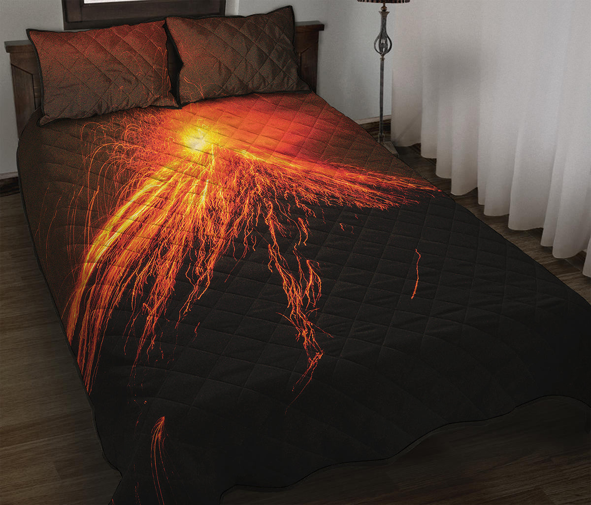 Fire Volcano Print Quilt Bed Set