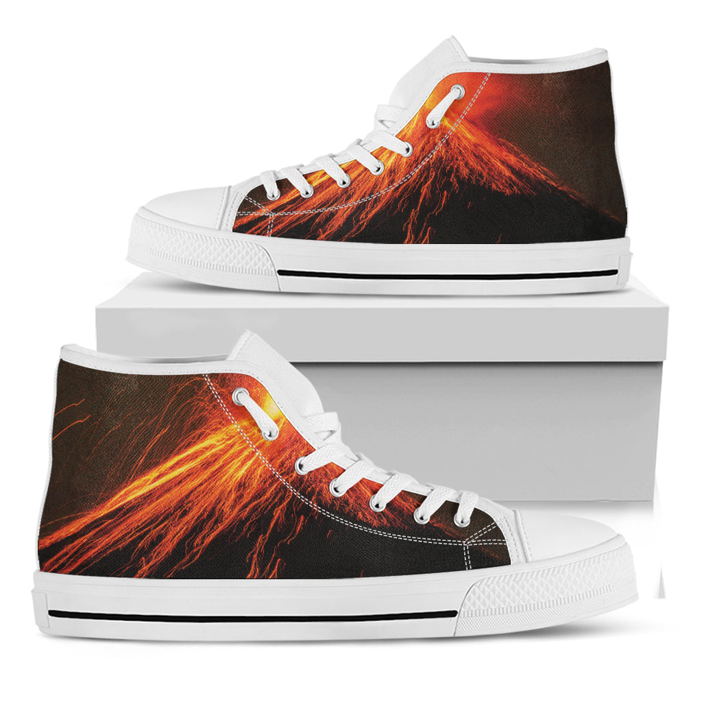 Fire Volcano Print White High Top Shoes