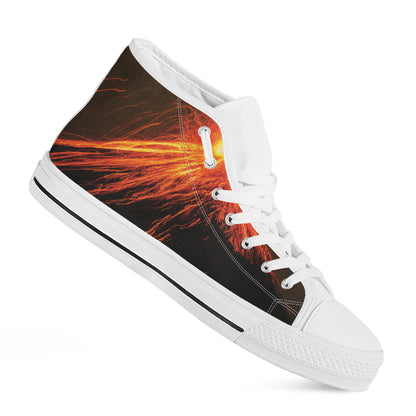 Fire Volcano Print White High Top Shoes