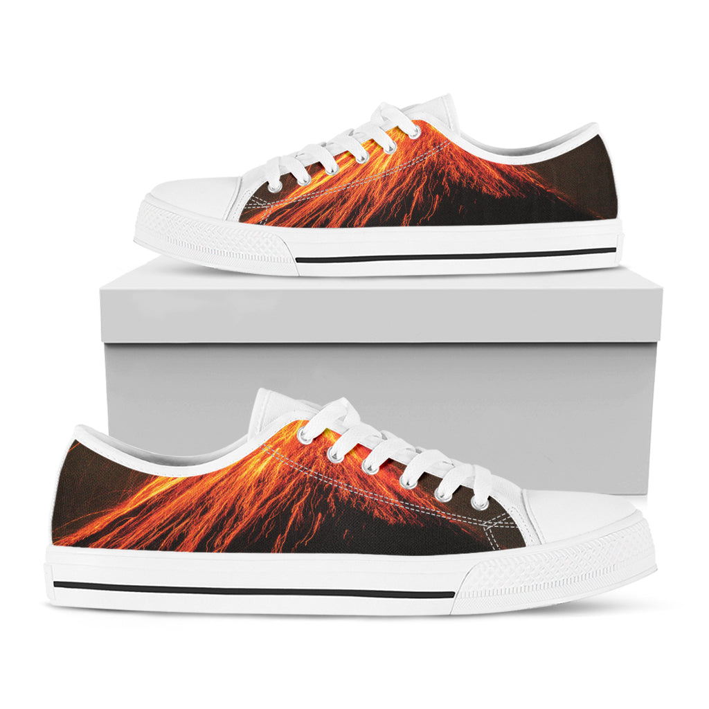 Fire Volcano Print White Low Top Shoes