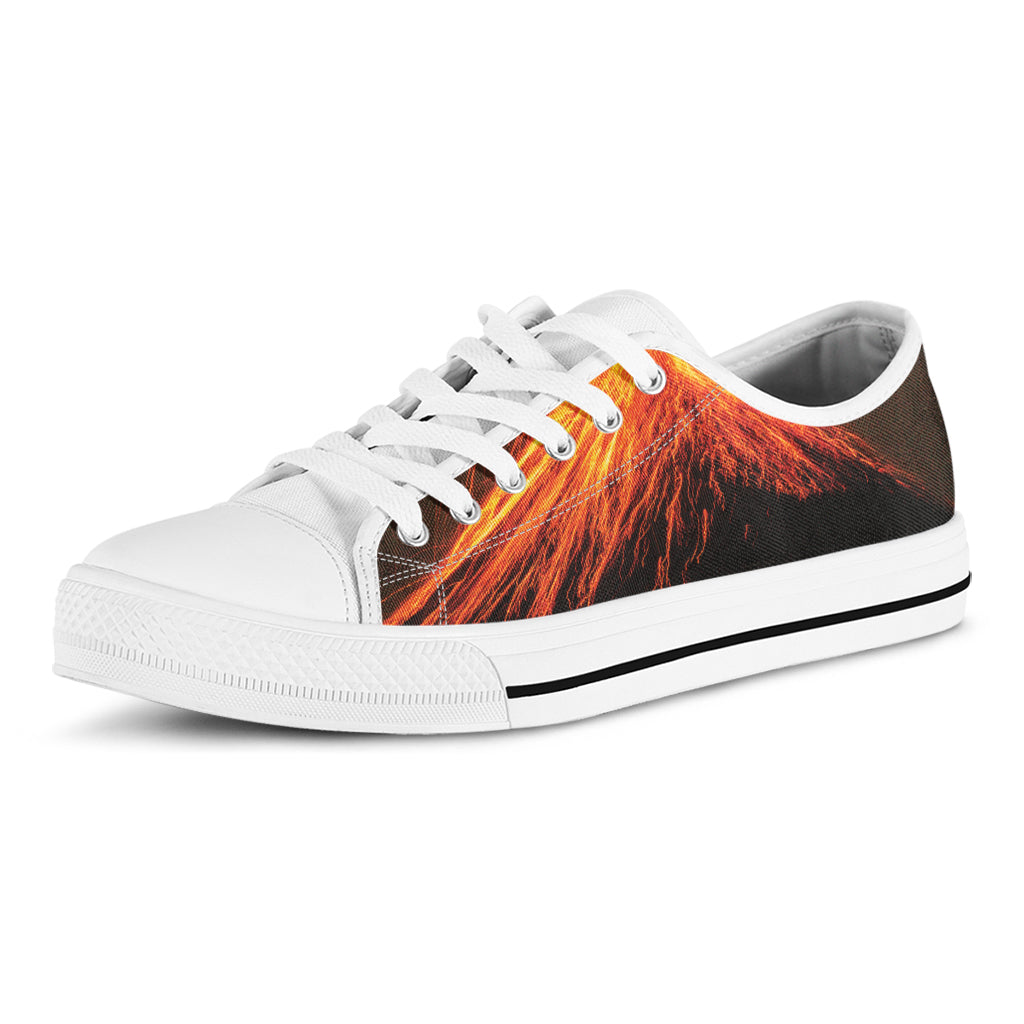 Fire Volcano Print White Low Top Shoes