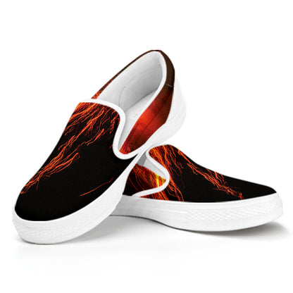 Fire Volcano Print White Slip On Shoes