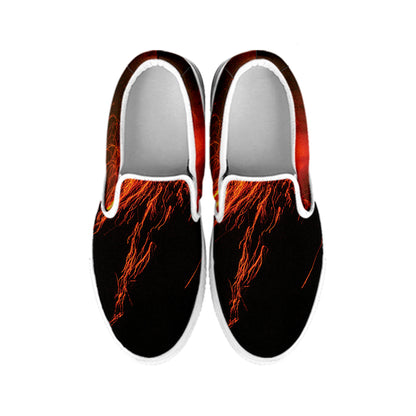 Fire Volcano Print White Slip On Shoes