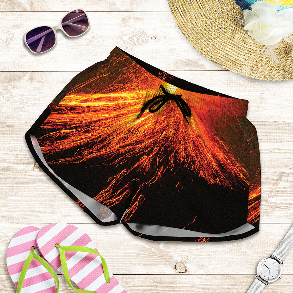 Fire Volcano Print Women's Shorts