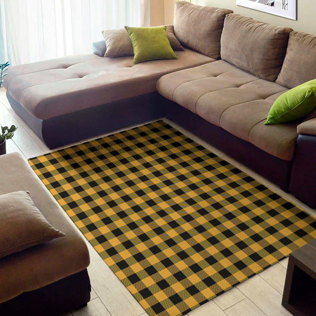 Fire Yellow Buffalo Check Pattern Print Area Rug