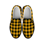 Fire Yellow Buffalo Check Pattern Print Black Slip On Shoes