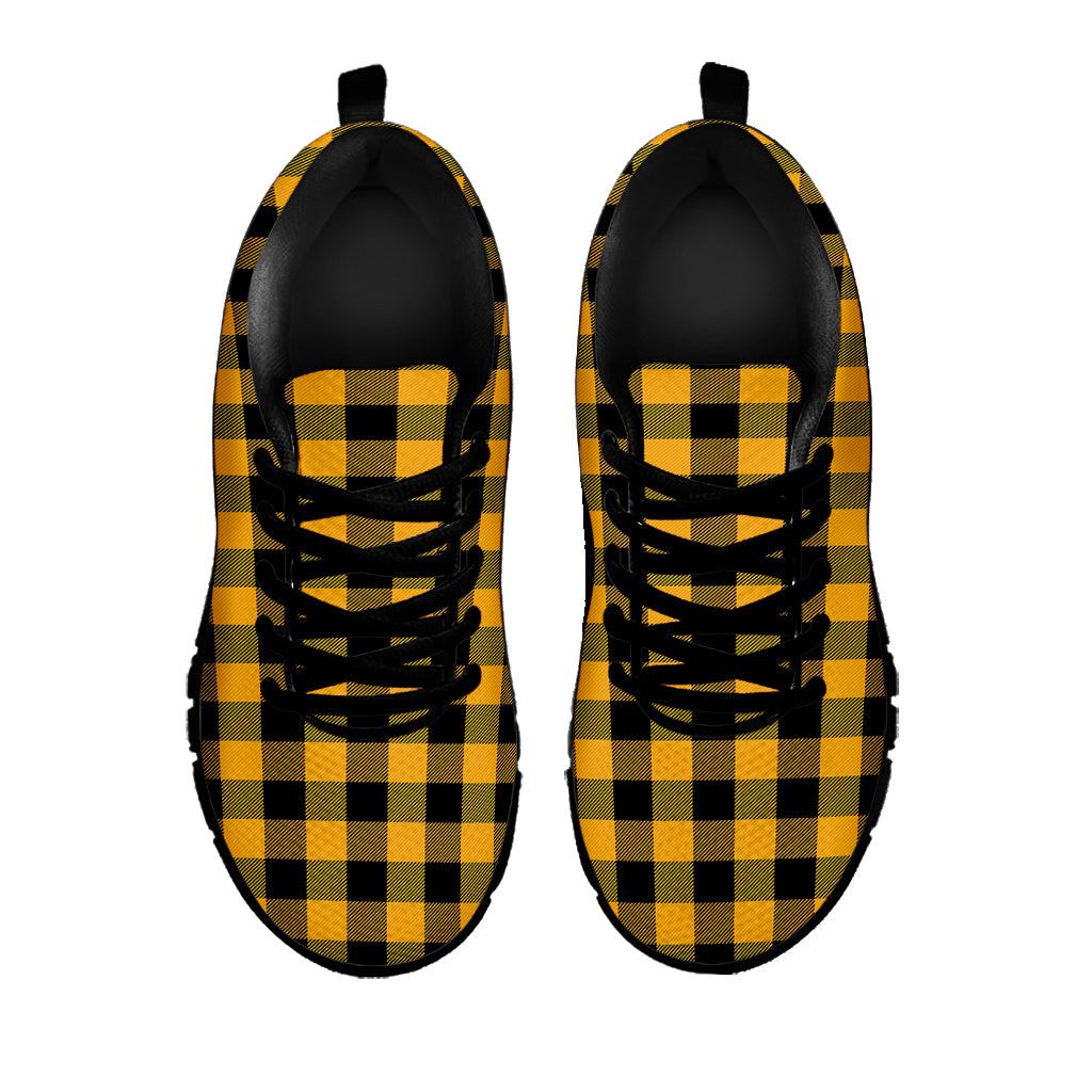 Fire Yellow Buffalo Check Pattern Print Black Sneakers