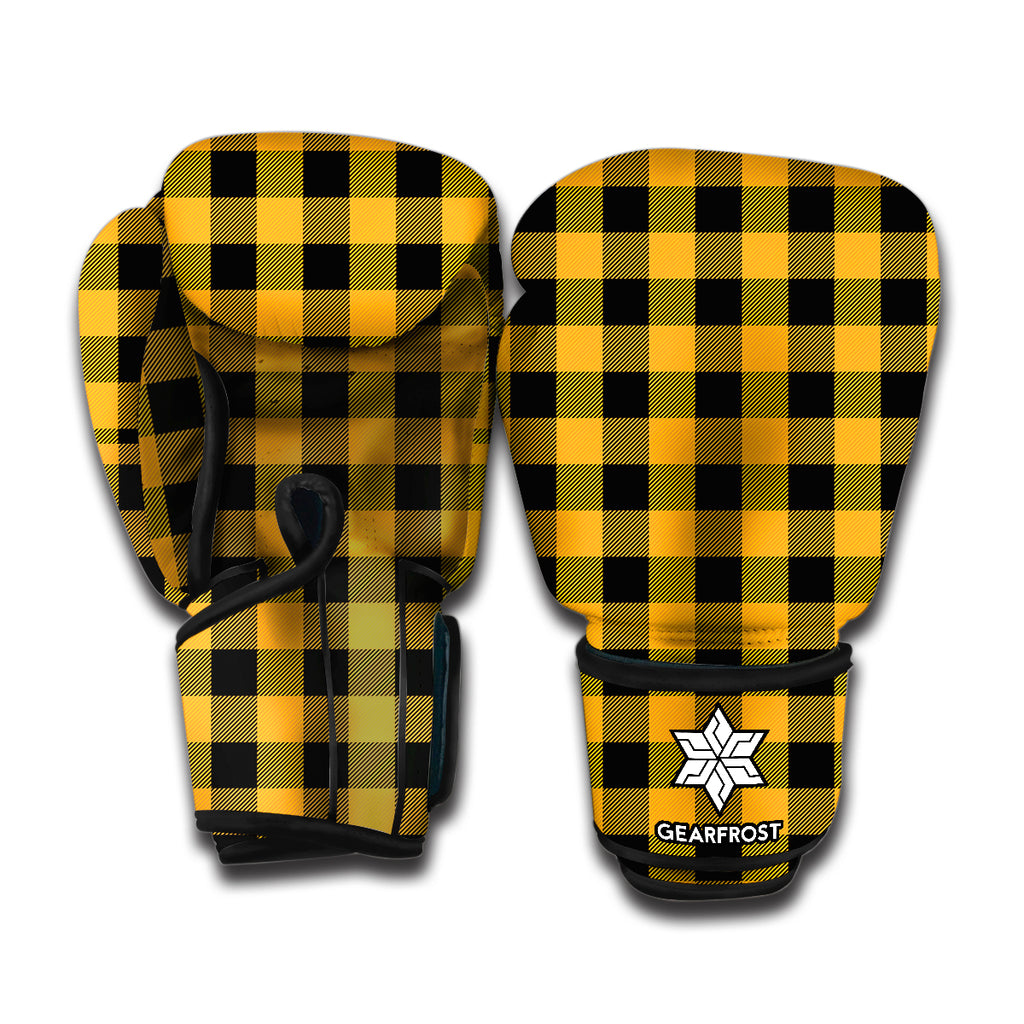 Fire Yellow Buffalo Check Pattern Print Boxing Gloves