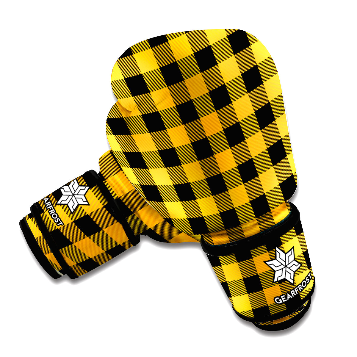 Fire Yellow Buffalo Check Pattern Print Boxing Gloves