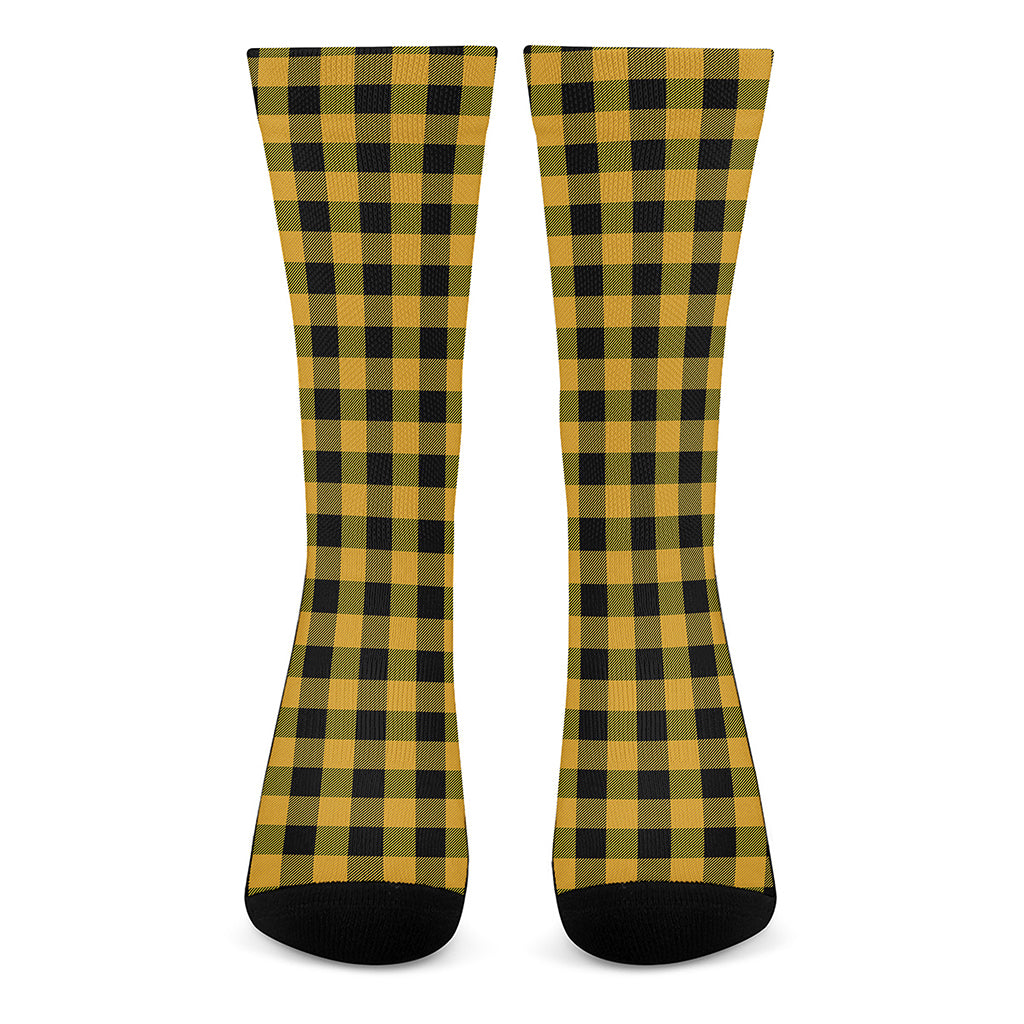 Fire Yellow Buffalo Check Pattern Print Crew Socks