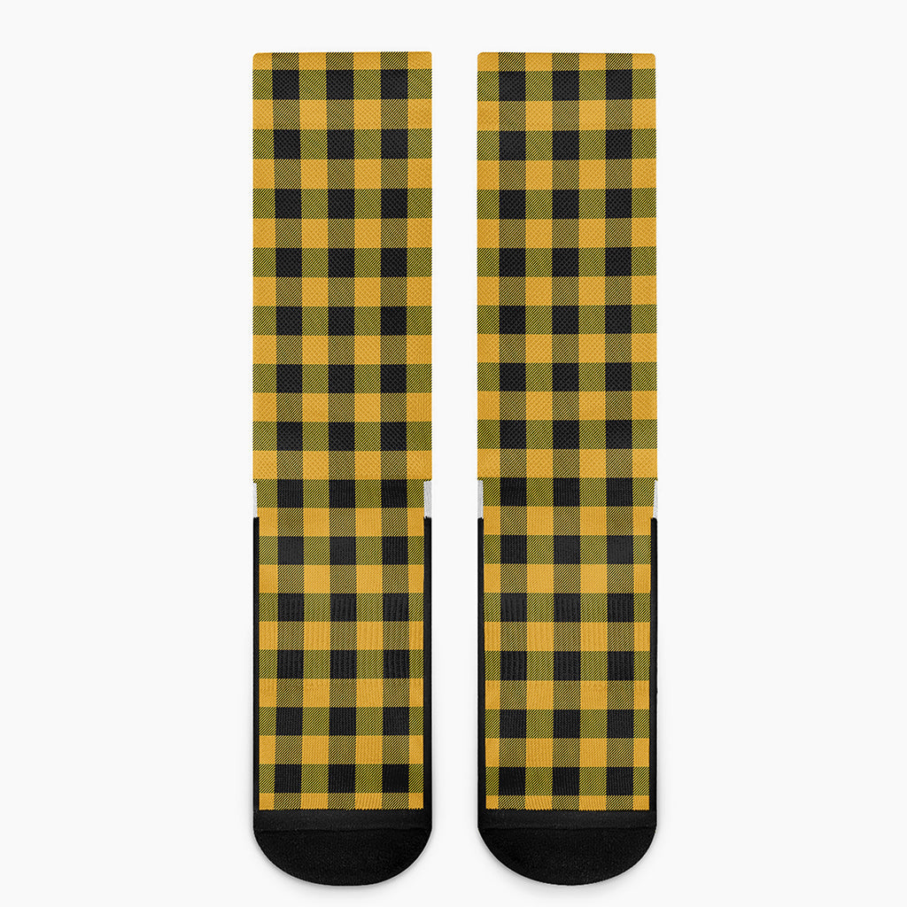 Fire Yellow Buffalo Check Pattern Print Crew Socks