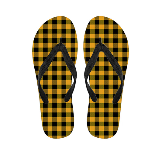 Fire Yellow Buffalo Check Pattern Print Flip Flops