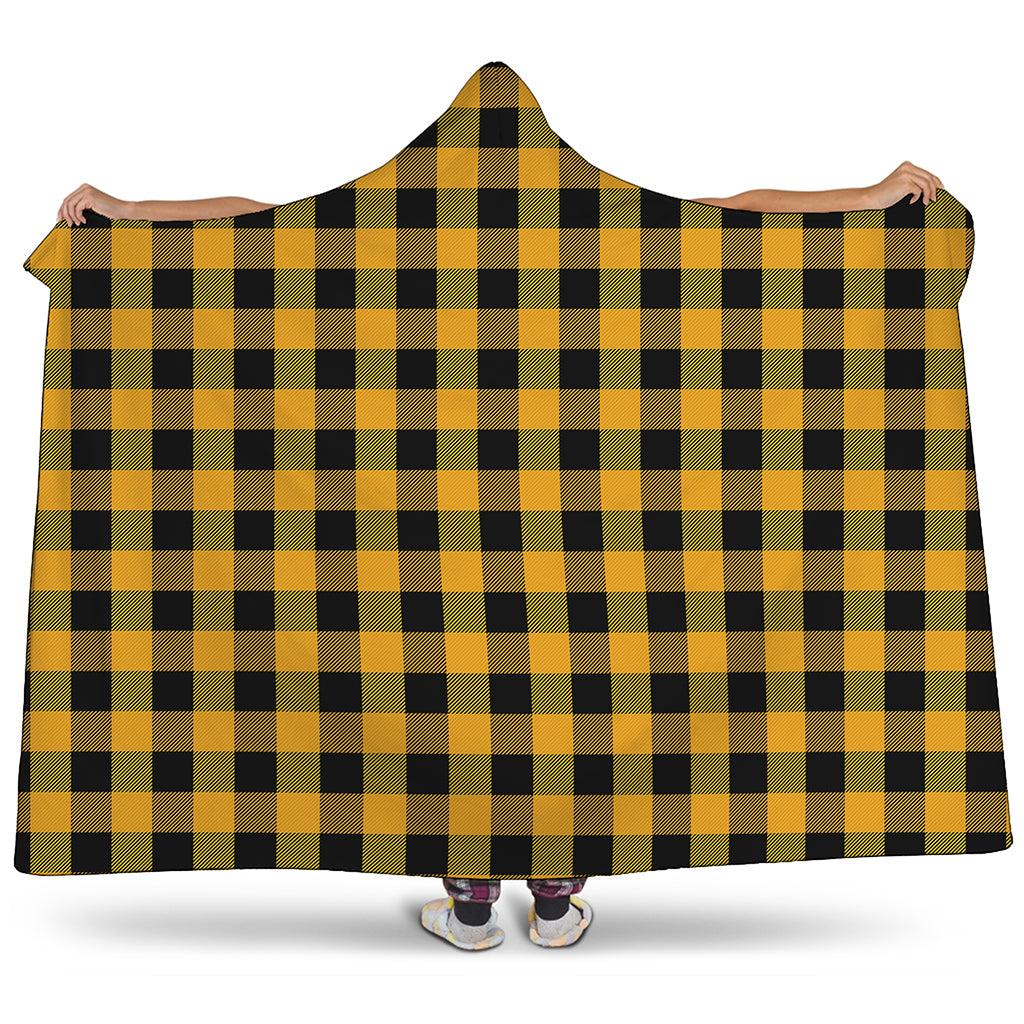 Fire Yellow Buffalo Check Pattern Print Hooded Blanket