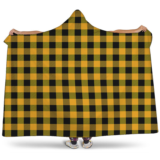 Fire Yellow Buffalo Check Pattern Print Hooded Blanket