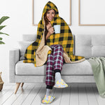 Fire Yellow Buffalo Check Pattern Print Hooded Blanket