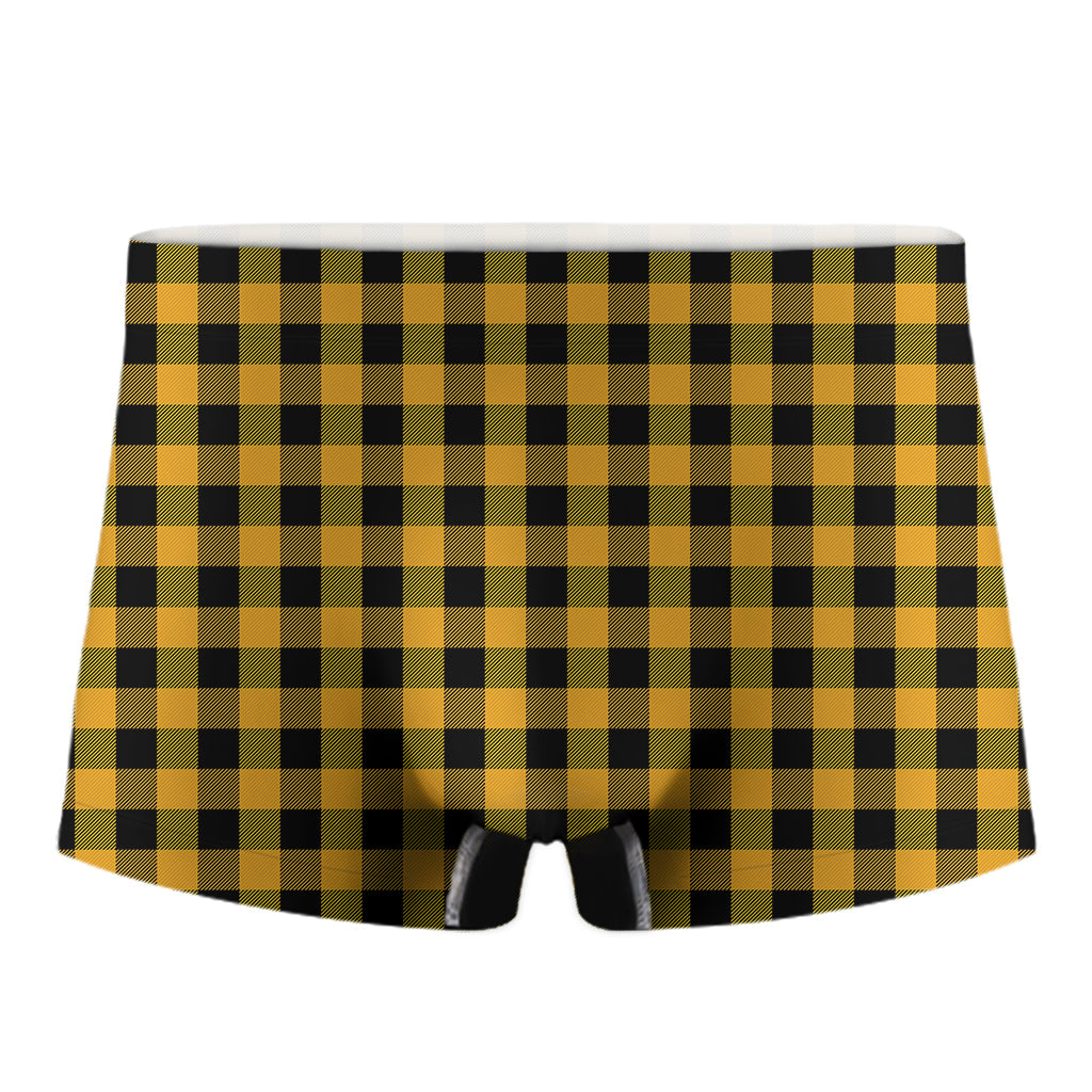 Fire Yellow Buffalo Check Pattern Print Men's Boxer Briefs