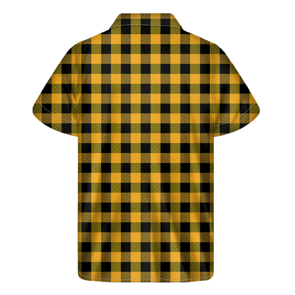 Fire Yellow Buffalo Check Pattern Print Men's Short Sleeve Shirt