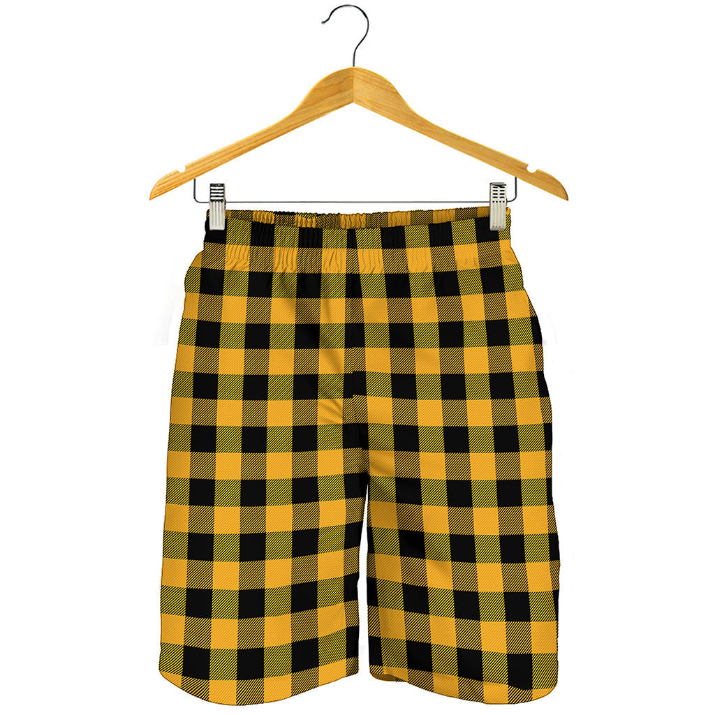 Fire Yellow Buffalo Check Pattern Print Men's Shorts