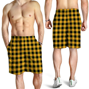 Fire Yellow Buffalo Check Pattern Print Men's Shorts