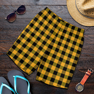 Fire Yellow Buffalo Check Pattern Print Men's Shorts