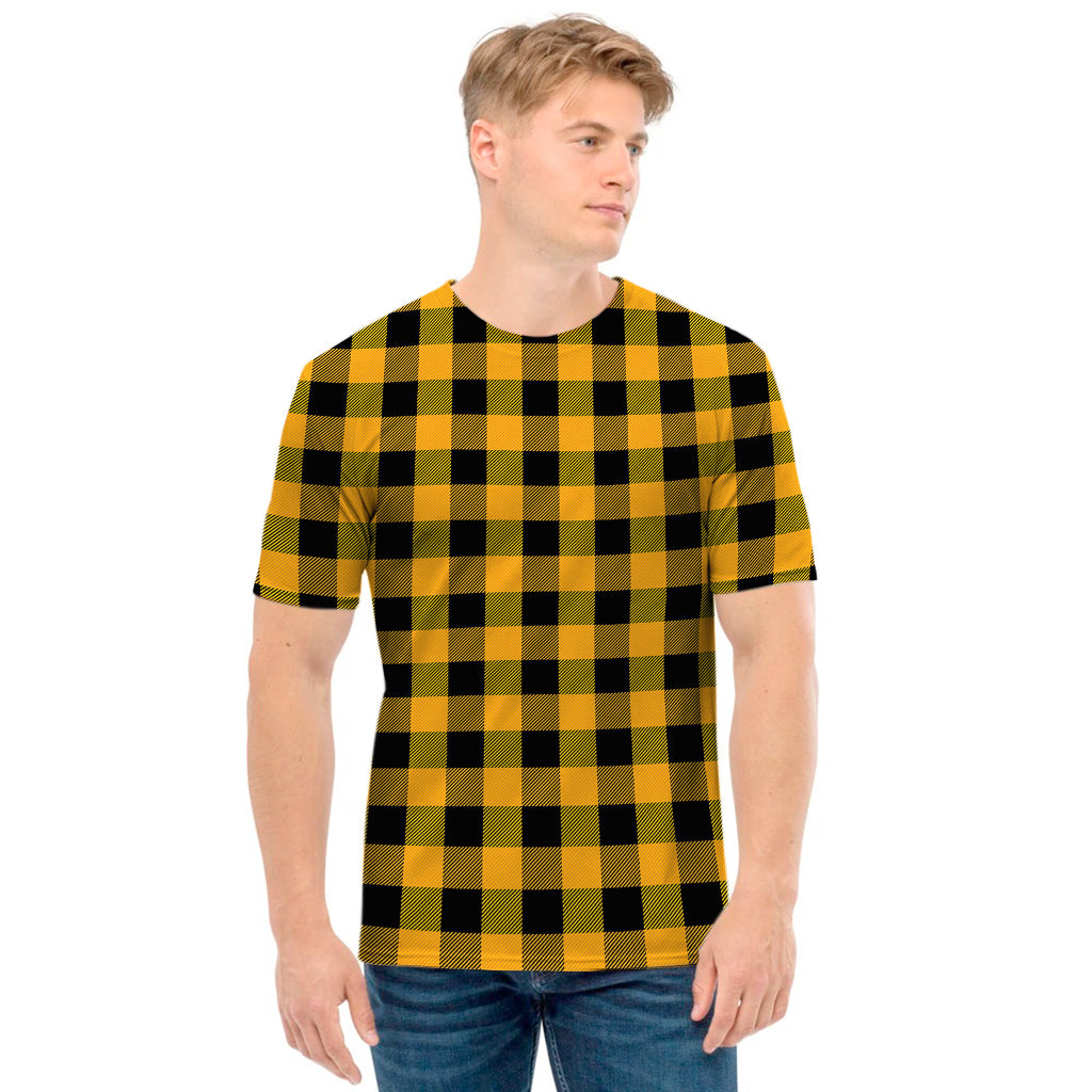 Fire Yellow Buffalo Check Pattern Print Men's T-Shirt