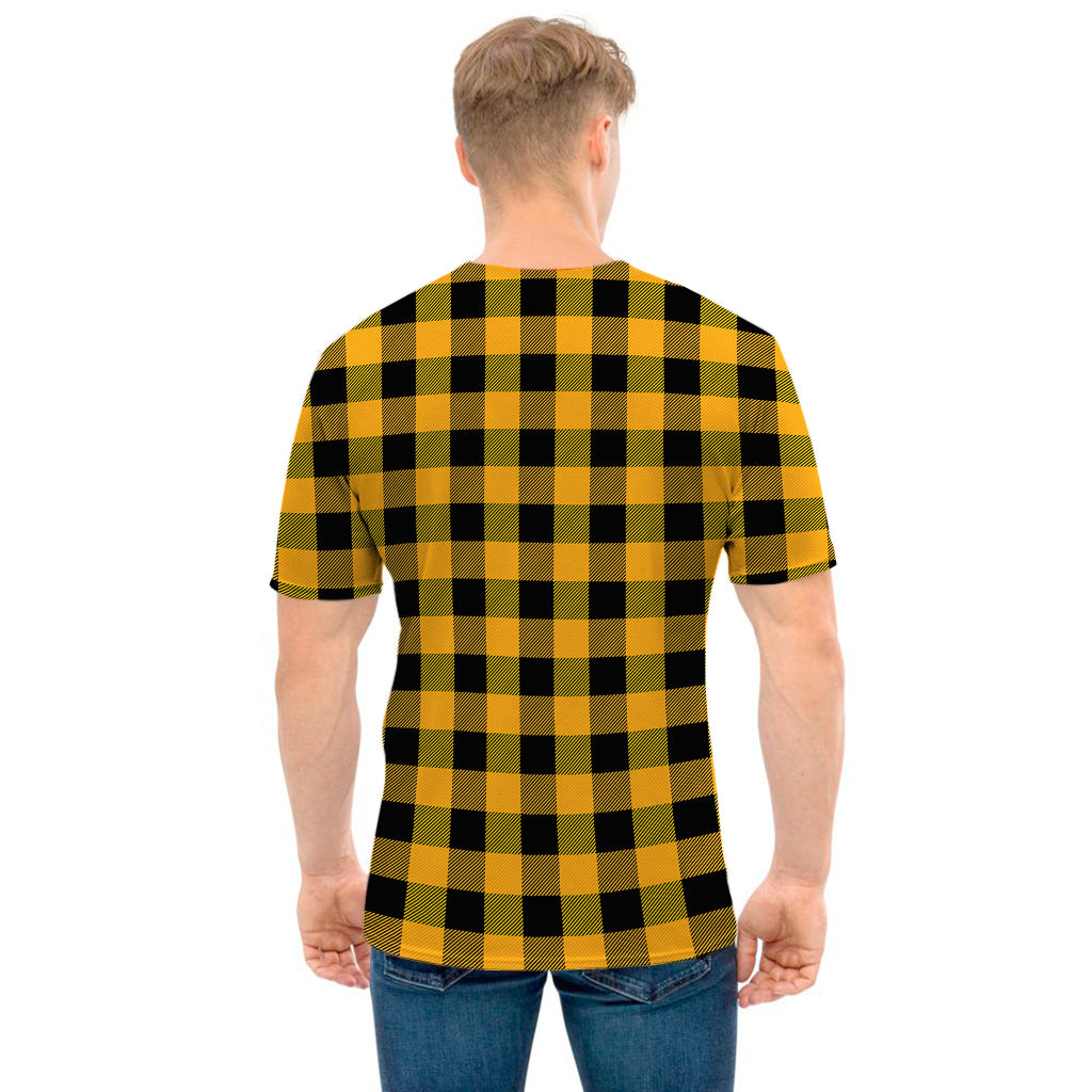 Fire Yellow Buffalo Check Pattern Print Men's T-Shirt