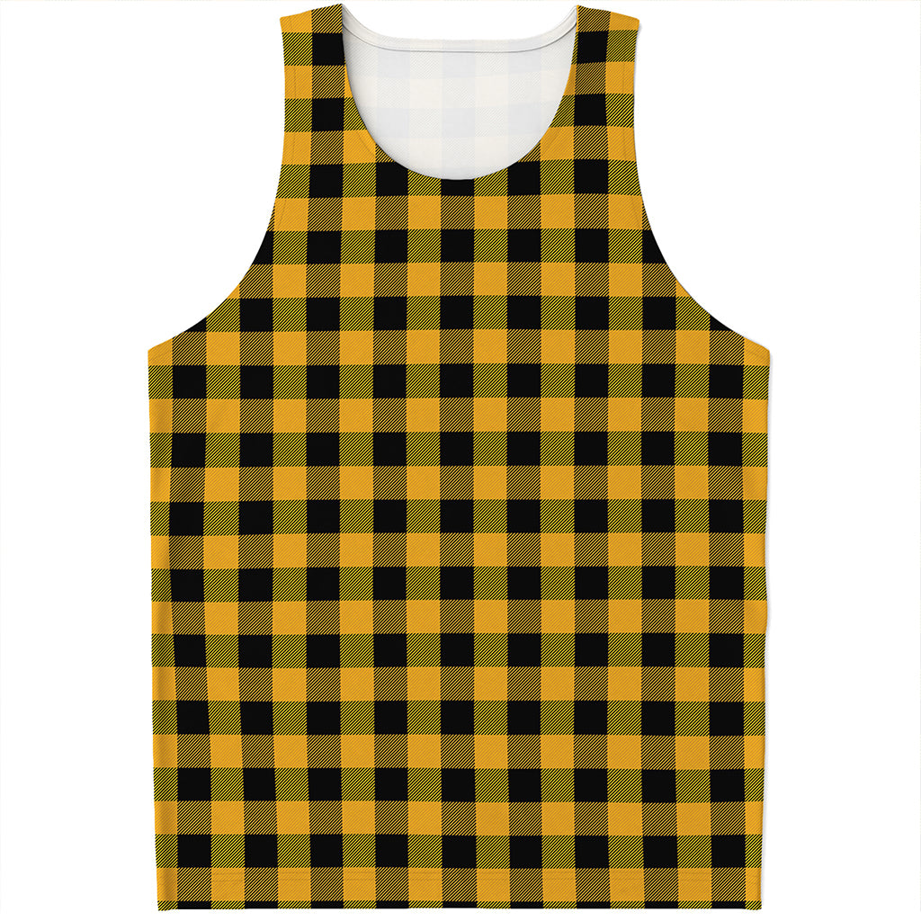 Fire Yellow Buffalo Check Pattern Print Men's Tank Top