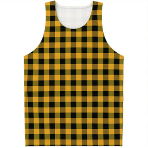 Fire Yellow Buffalo Check Pattern Print Men's Tank Top