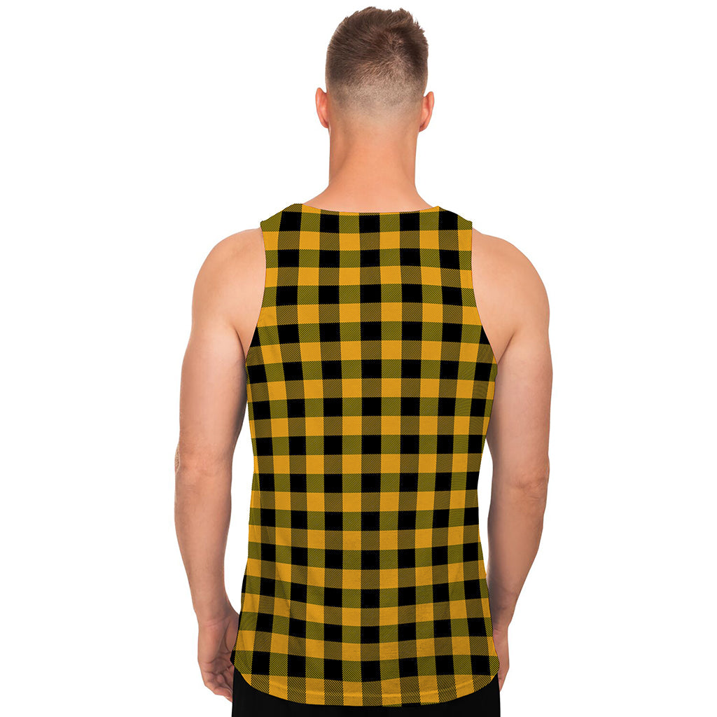 Fire Yellow Buffalo Check Pattern Print Men's Tank Top