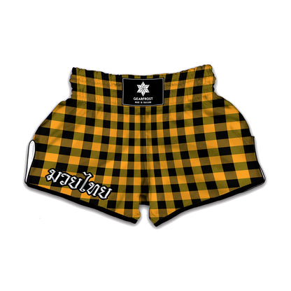Fire Yellow Buffalo Check Pattern Print Muay Thai Boxing Shorts