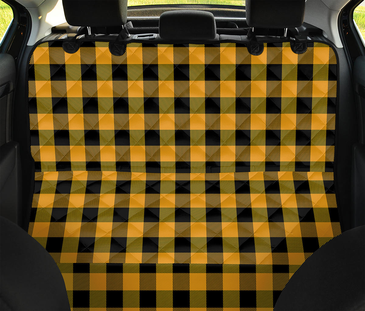 Fire Yellow Buffalo Check Pattern Print Pet Car Back Seat Cover