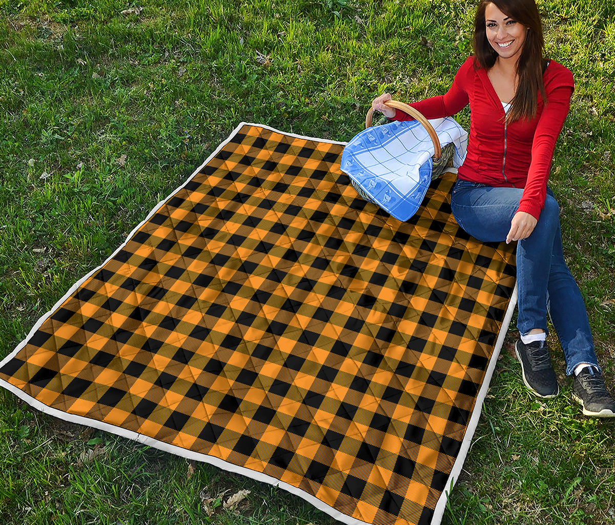 Fire Yellow Buffalo Check Pattern Print Quilt