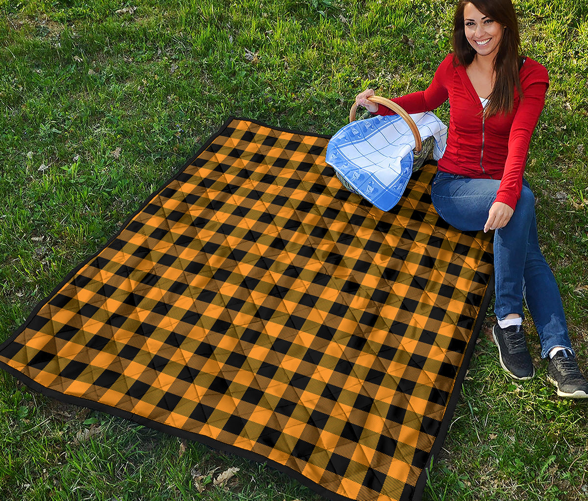 Fire Yellow Buffalo Check Pattern Print Quilt