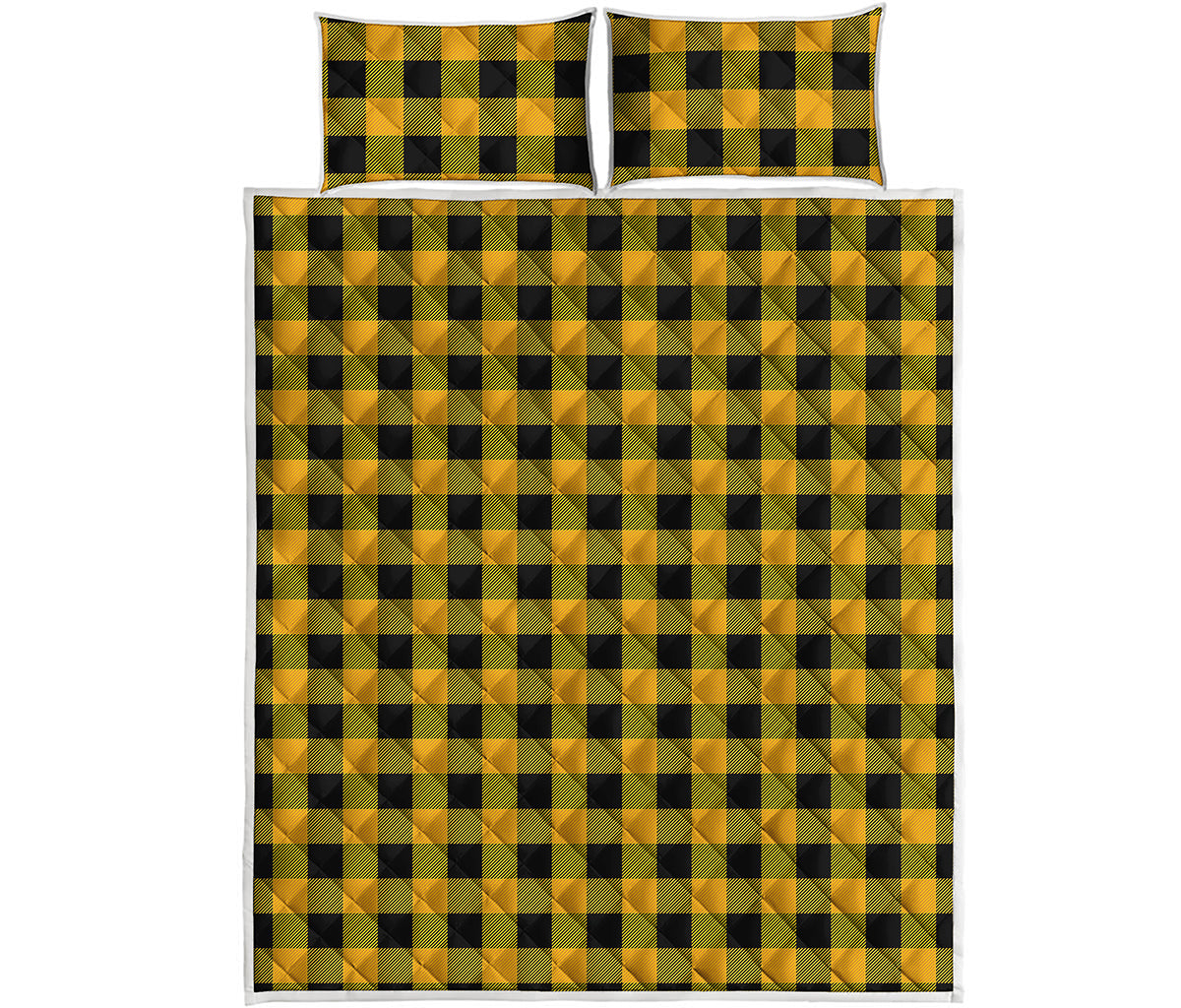 Fire Yellow Buffalo Check Pattern Print Quilt Bed Set