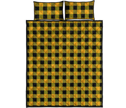Fire Yellow Buffalo Check Pattern Print Quilt Bed Set