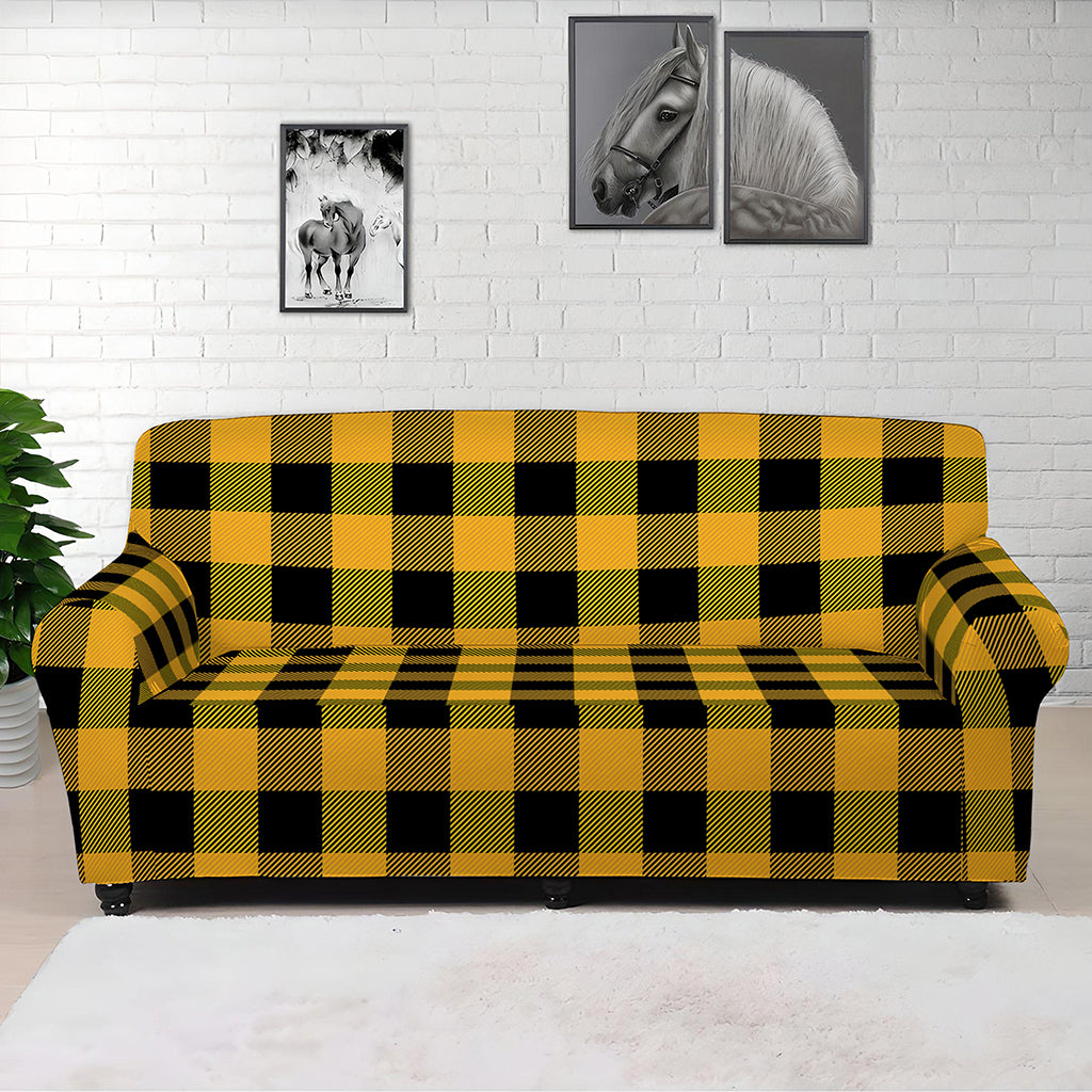 Fire Yellow Buffalo Check Pattern Print Sofa Cover