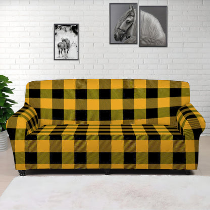 Fire Yellow Buffalo Check Pattern Print Sofa Cover