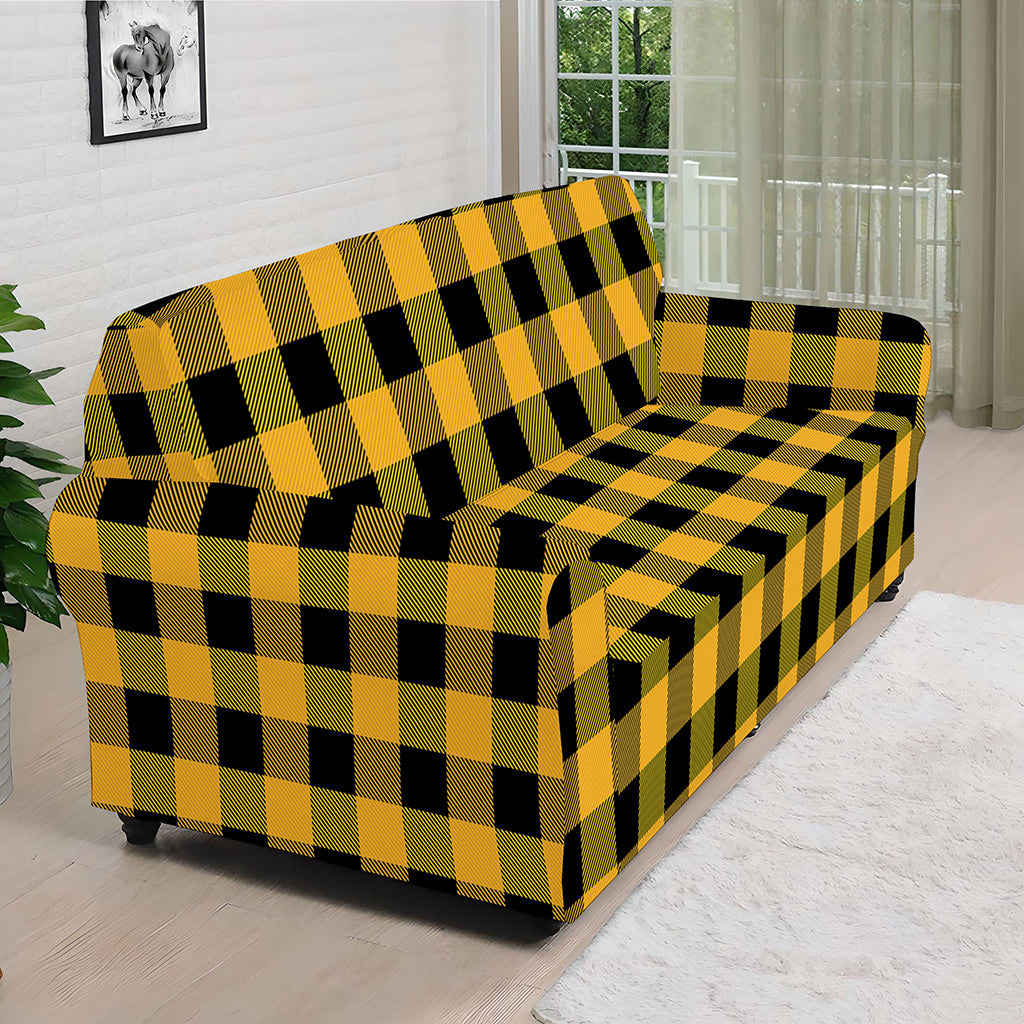 Fire Yellow Buffalo Check Pattern Print Sofa Cover