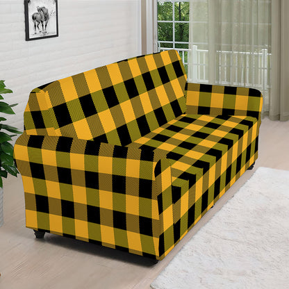 Fire Yellow Buffalo Check Pattern Print Sofa Cover