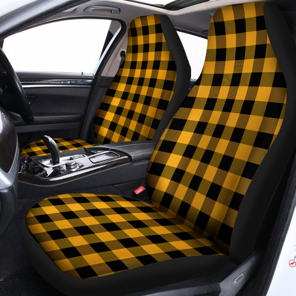 Fire Yellow Buffalo Check Pattern Print Universal Fit Car Seat Covers