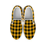 Fire Yellow Buffalo Check Pattern Print White Slip On Shoes