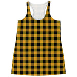 Fire Yellow Buffalo Check Pattern Print Women's Racerback Tank Top