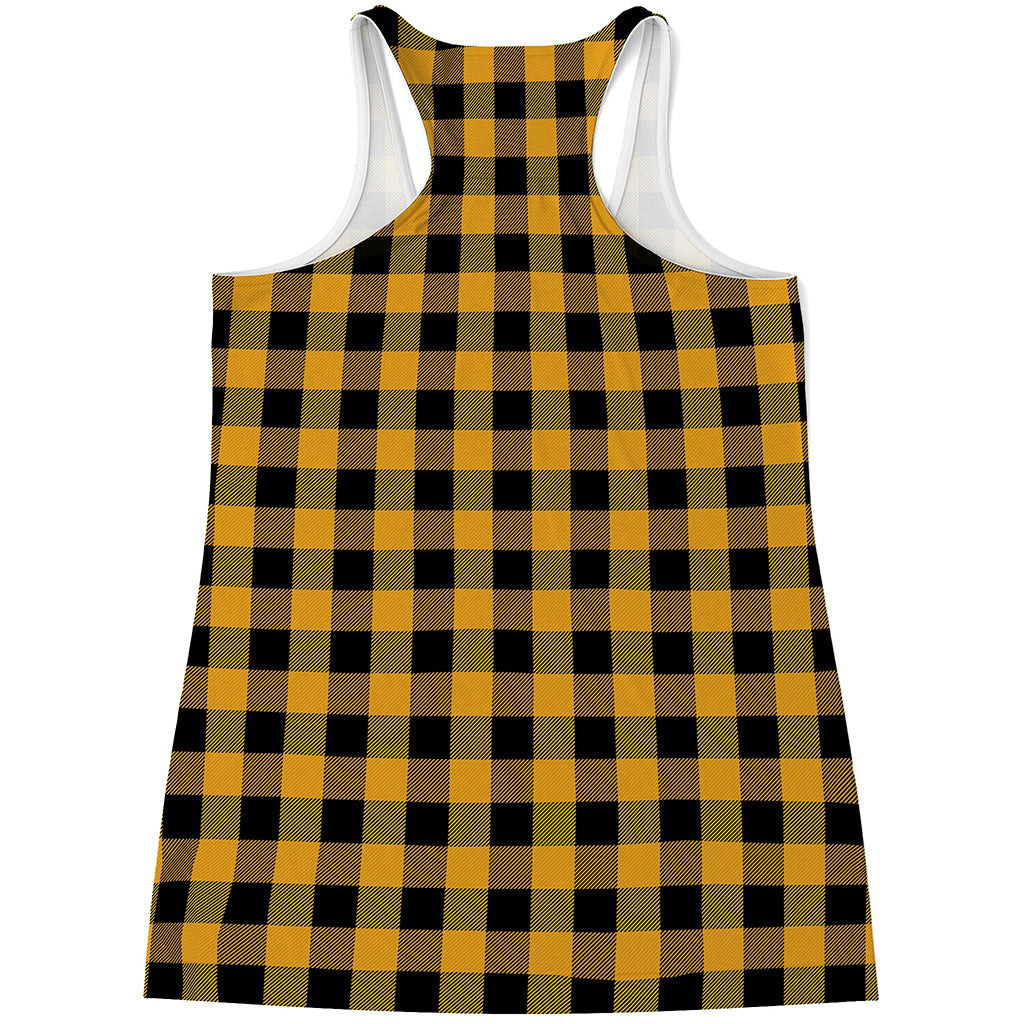 Fire Yellow Buffalo Check Pattern Print Women's Racerback Tank Top
