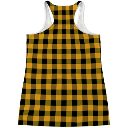 Fire Yellow Buffalo Check Pattern Print Women's Racerback Tank Top