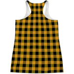 Fire Yellow Buffalo Check Pattern Print Women's Racerback Tank Top