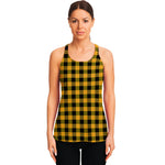 Fire Yellow Buffalo Check Pattern Print Women's Racerback Tank Top