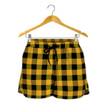 Fire Yellow Buffalo Check Pattern Print Women's Shorts