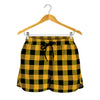 Fire Yellow Buffalo Check Pattern Print Women's Shorts