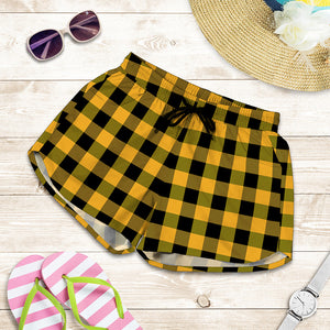 Fire Yellow Buffalo Check Pattern Print Women's Shorts